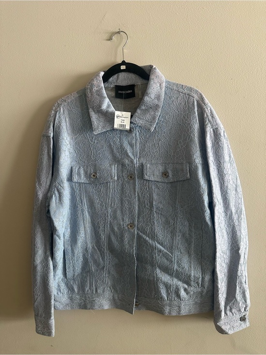 Dolce Cabo Jackets & Blazers - Dolce Cabo Pale Blue Lace-Detail Jeans Jacket Size L